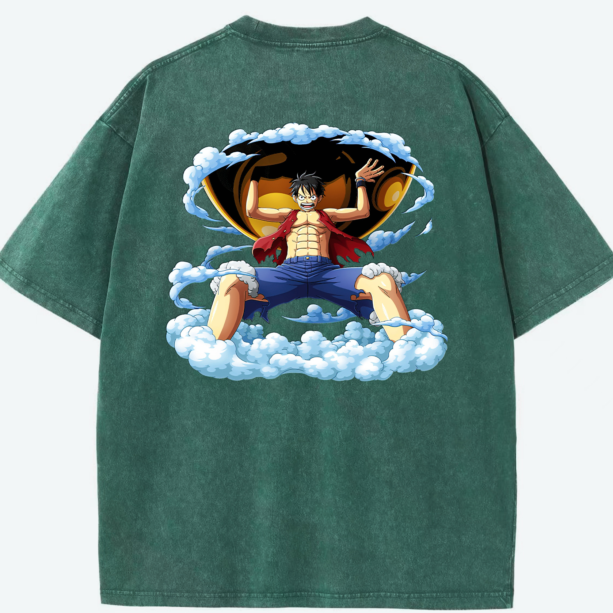 ワンピース モンキー・D・ルフィ ONE PIECE Monkey D. Luffy 綿100% ヴィンテージ風 半袖Tシャツ（背面プリント）